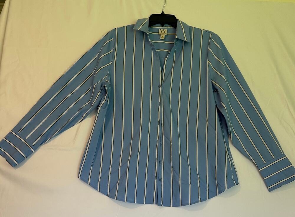Worthington XL Blue White Striped Button Front Career Blouse